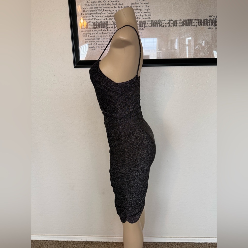 Metallic Black Mini Slip Dress with Spaghetti Straps - Picture 3 of 7